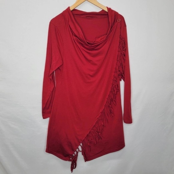 UNBRANDED Long sleeve Scoop layered neckline Button design detail  front fringe - Picture 3 of 11
